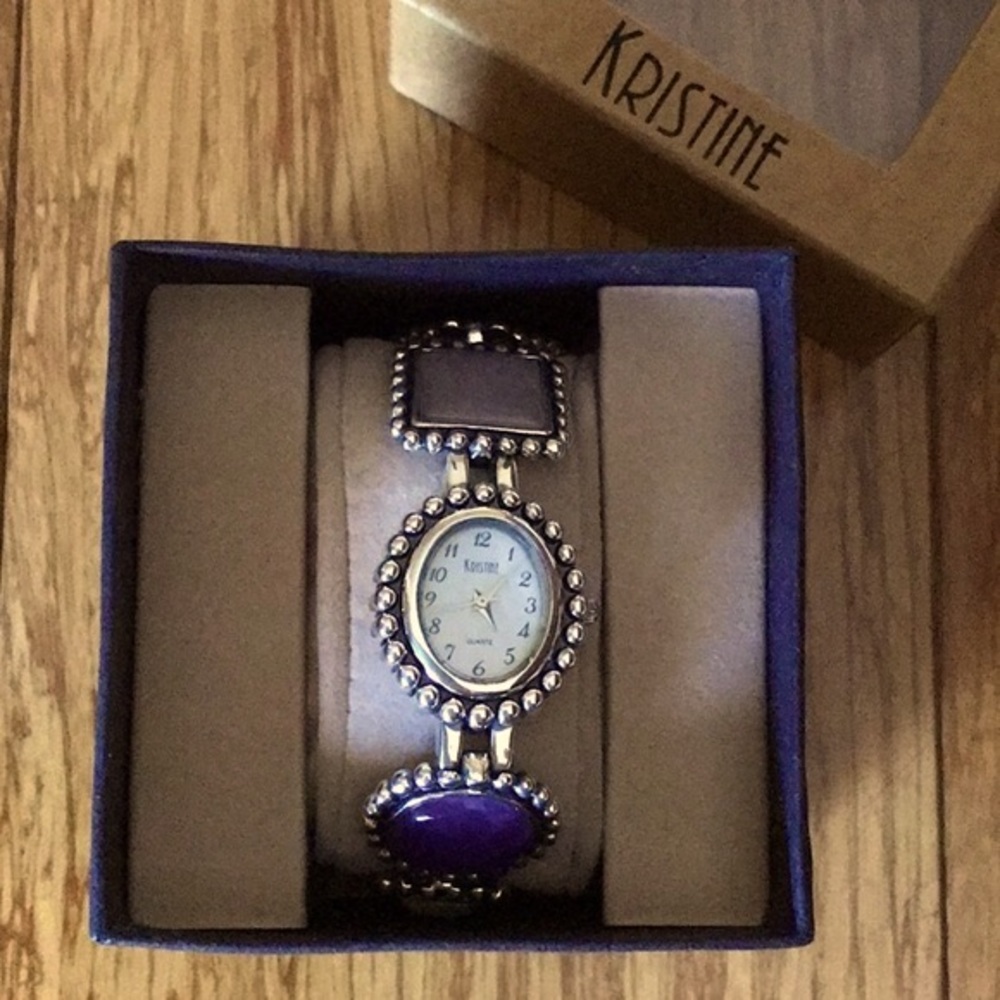 NIB Kristine Quartz Watch Multi Stone Toggle Bracelet